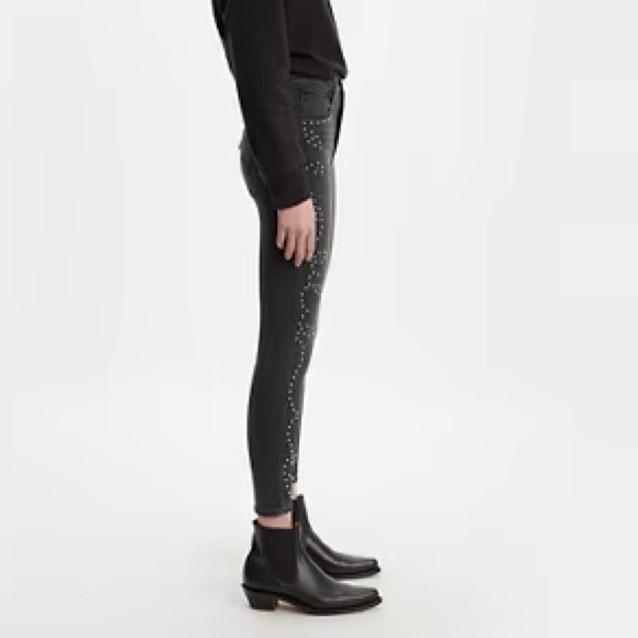 LEVI’S mile high super skinny dark gray studded jeans - Picture 3 of 14